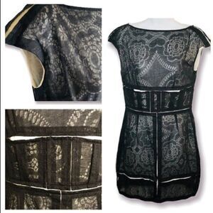 Willow Lace T-Shirt Dress Cap Sleeve Gothic Black Cream 6